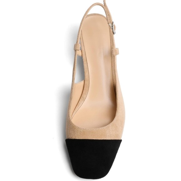 Eldof Women's Slingback Block Heels, Square Ladies, suede Black Beige US8 - Picture 7 of 7